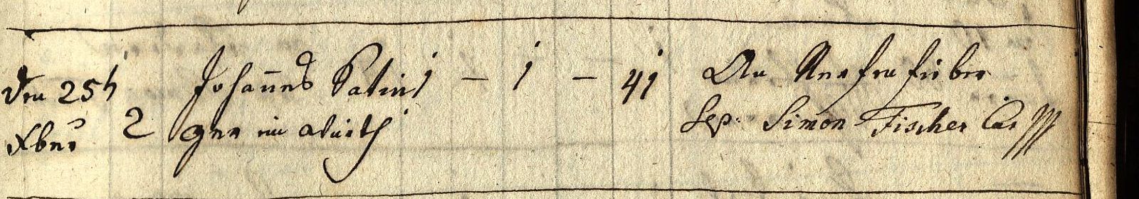 Sterbebuch Kalvarienberg 1802: Johannes Satinger, Haus 2, 41 Jahre, Auszehrung